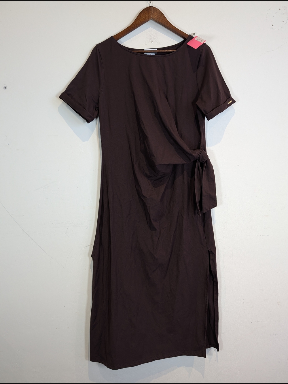 Dkny Brown Midi Tie-Side Dress, Size Large